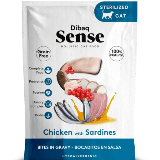 Dibaq Sense maistas katėms padaže su vištiena su sardinėmis 10x100g