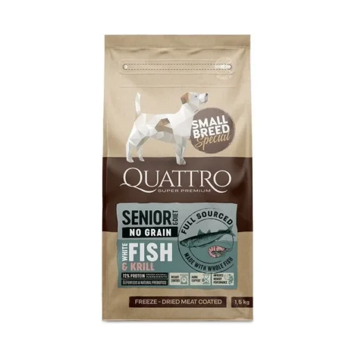 QUATTRO SMALL BREED SENIOR AND DIET SAUSAS BEGRŪDIS MAISTAS SU BALTA ŽUVIMI