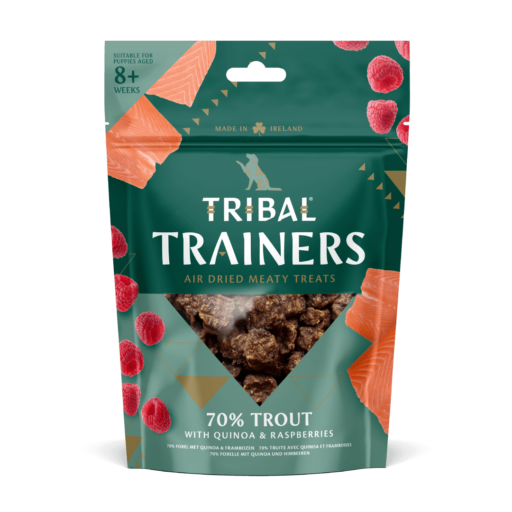 Upėtakio ir aviečių skanėstai dresūrai šunims – Trout & Raspberry Trainers, 80 g – Tribal