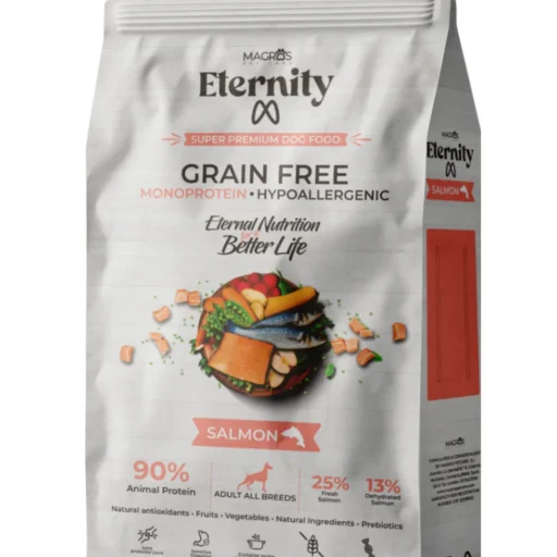 NAUJIENA! Magros Eternity begrūdis maistas šunims su lašiša