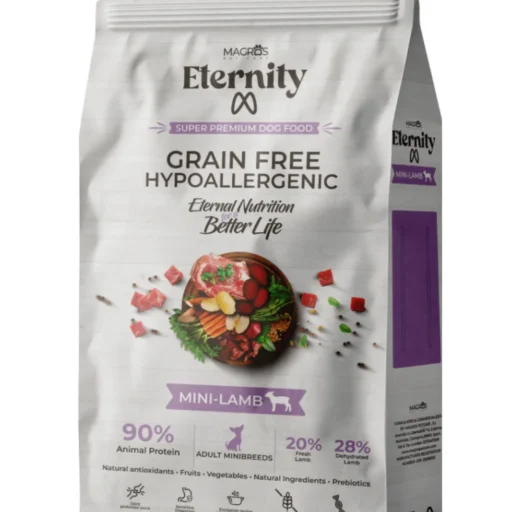 NAUJIENA! Magros Eternity begrūdis maistas šunims su aviena (mini granulės)