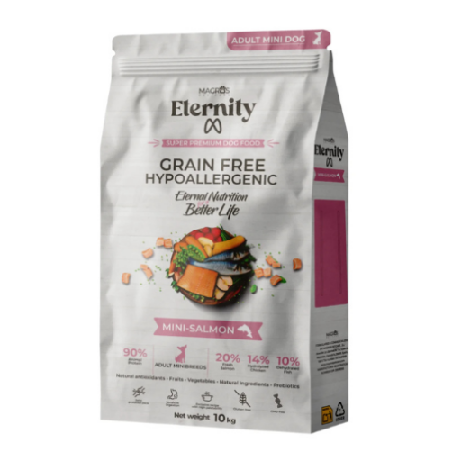 NAUJIENA! Magros Eternity begrūdis maistas šunims su lašiša (mini granulės)