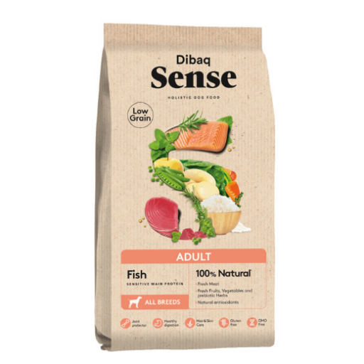 Dibaq Sense Low grain maistas šunims su žuvimi ir ryžiais