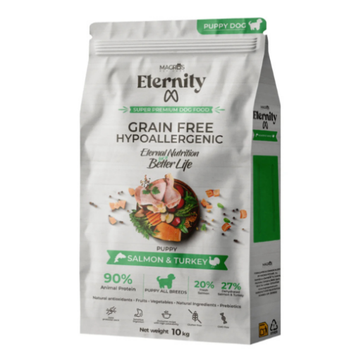 NAUJIENA! Magros Eternity begrūdis maistas PUPPY mažiems šuniukams su lašiša ir kalakutiena