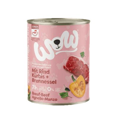 WOW šlapias maistas jauniems šunims su jautiena, moliūgas + dilgelė, 800g