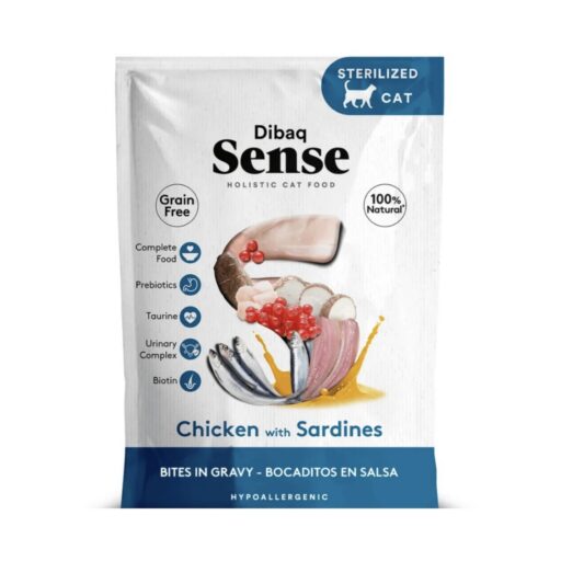Dibaq Sense maistas katėms padaže su vištiena su sardinėmis 10x100g