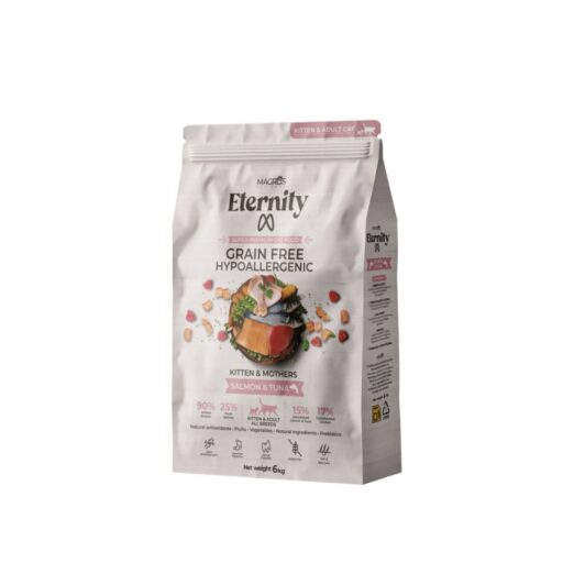 NAUJIENA! Magros Eternity begrūdis maistas kačiukams ir žindančioms katėms su lašiša ir tunu