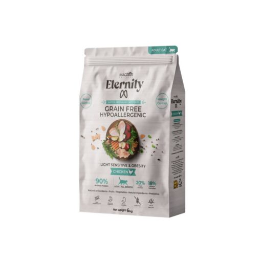 NAUJIENA! Magros Eternity begrūdis maistas su vištiena jautrioms ar į anstvorį linkusioms katėms