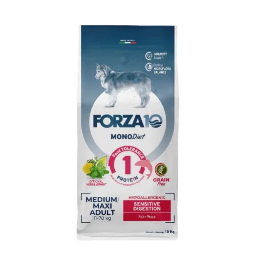 FORZA10 Monodiet Med/Maxi Adult Sensitive Digestion šunims begrūdis su žuvimi 12kg