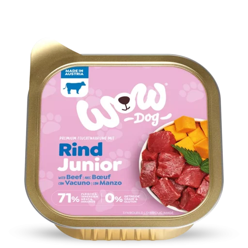 WOW mažylių ir jaunų šunų šlapias maistas su jautiena ir moliūgais 150g