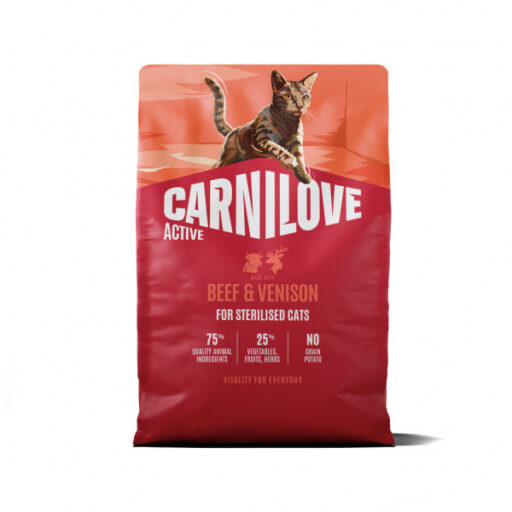 CARNILOVE ACTIVE Cat Beef & Venison Sterilised sausas pašaras katėms