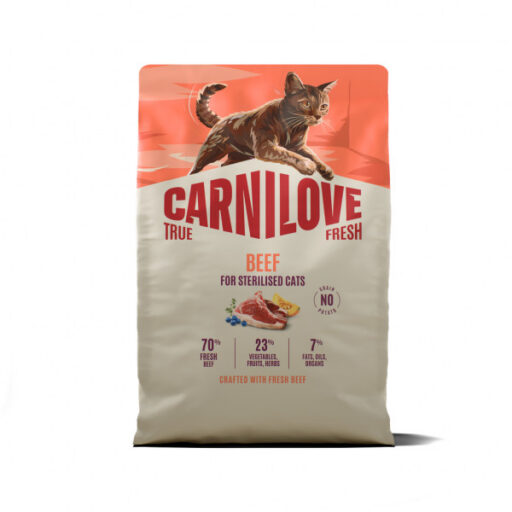 CARNILOVE TRUE FRESH Cat Dry Beef Adult Cat Sterilised sausas maistas katėms
