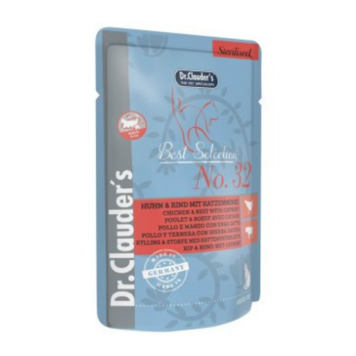 DR. CLAUDER'S drėgnas maistas katėms su vištiena, jautiena ir katžole, 85g