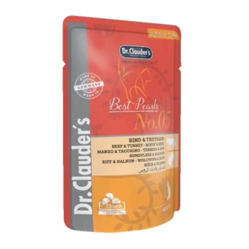 DR. CLAUDER'S drėgnas maistas katėms su jautiena ir kalakutiena drebučiuose 100g