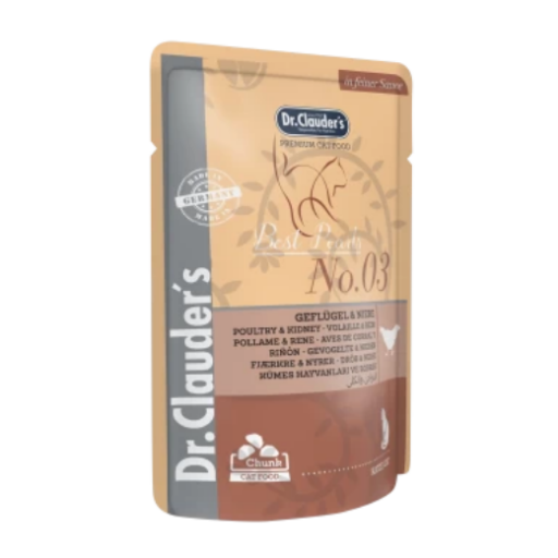DR. CLAUDER'S drėgnas maistas katėms su paukštiena ir inkstais padaže 100g