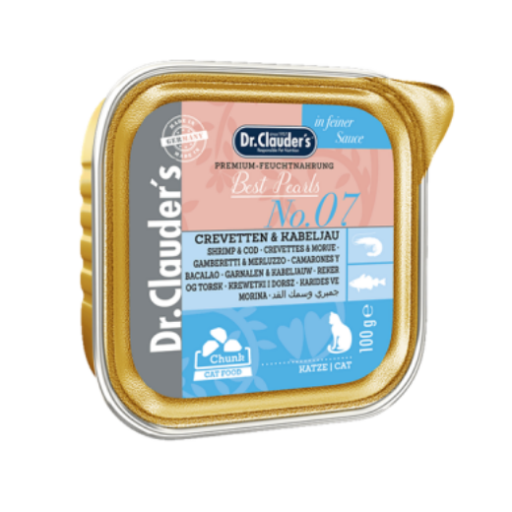 DR. CLAUDER'S drėgnas maistas katėms su krevetėmis ir menke padaže 100g