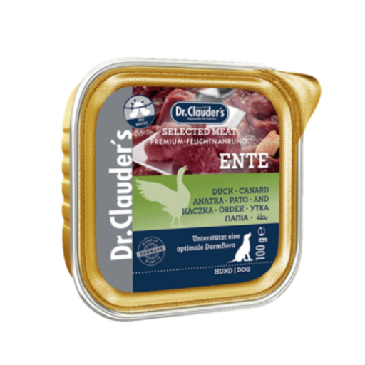 DR. CLAUDER'S drėgnas maistas suaugusiems šunims su antiena ir prebiotikais 100g