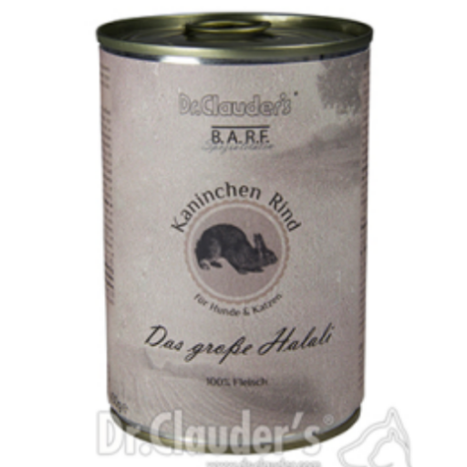 DR. CLAUDER'S BARF 100% mėsos konservai šunims ir katėms su triušiena ir jautiena 400g