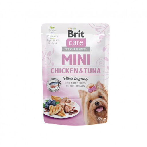Brit Care Mini konservuotas pašaras šunims maiš. Chicken&Tuna fillets in gravy 24x85g