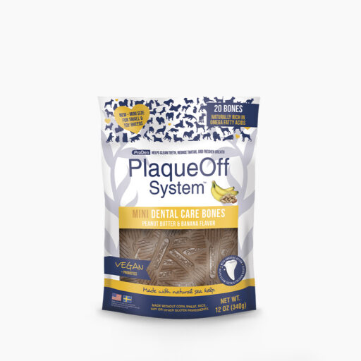 PlaqueOff dantų priežiūros skanėstai žemės riešutų sviesto ir bananų skonio 340g