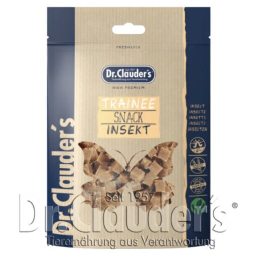DR. CLAUDER’S TRAINEE SNACK, vabzdžių miltų skanėstai kubeliais šunims ir katėms 80g