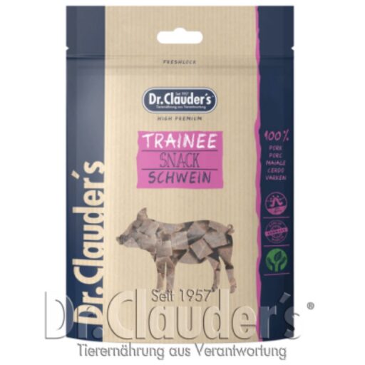 DR. CLAUDER’S TRAINEE SNACK. kiaulienos skanėstai kubeliais šunims ir katėms 80g