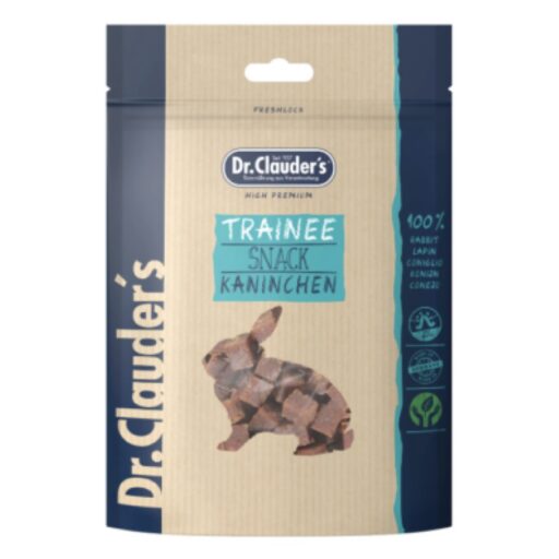 DR. CLAUDER’S TRAINEE SNACK triušienos skanėstai kubeliais šunims ir katėms 80g
