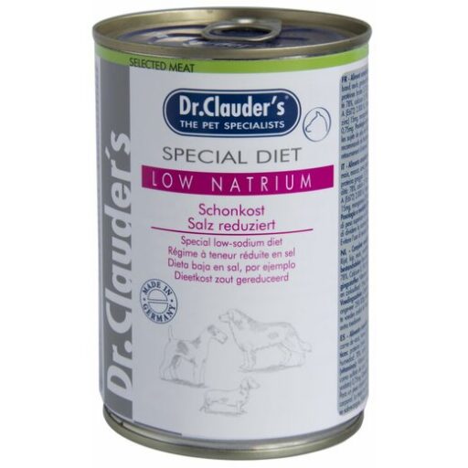 DR. CLAUDER'S SPECIAL DIET LOW NATRIUM, specializuoti konservai širdies ir kepenų problemų turintiems šunims 400g