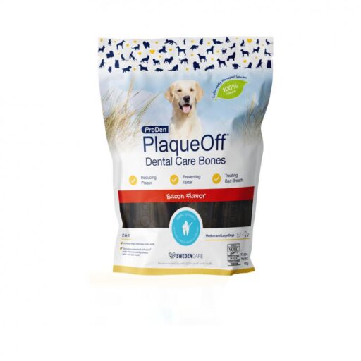 PlaqueOff Dental Care Bones Bacon Flavor - dantų priežiūros skanėstai šoninės skonio 482g