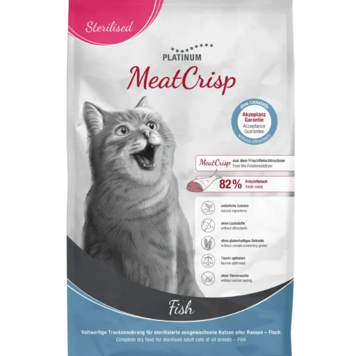 Platinum MeatCrisp Adult visavertis sausas pašaras sterilizuotoms katėms su žuvimi