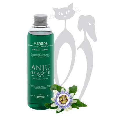 ANJU HERBAL, minkštinantis ir atgaivinantis kailį šampūnas šunims ir katėms