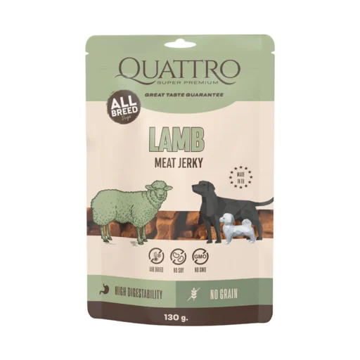 Quattro Lamb Meat Jerky skanėstai šunims, 130 g