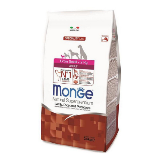 Monge extra small adult sausas pašaras (ėriena ir ryžiai)