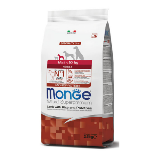 Monge Dry Dog Spec. Line - mažų veislių suaugusiems šunims su ėriena, ryžiais ir bulvėmis