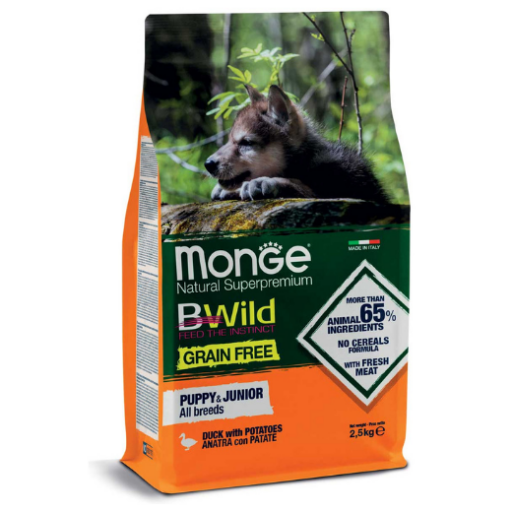 Monge Dry Dog Puppy&Junior GRAIN FREE Duck & potatoes