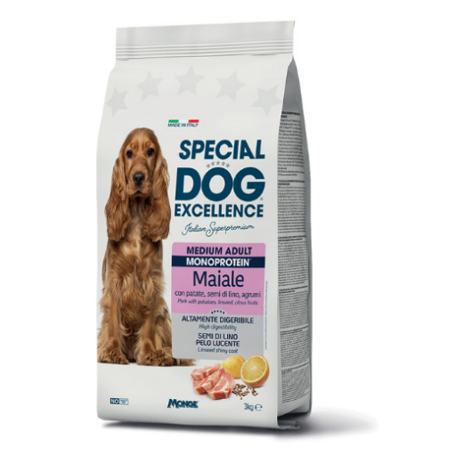 Special Dog Exc. Monoprotein sausas pašaras vidut. veislių suaug. šunims su kiauliena 3kg