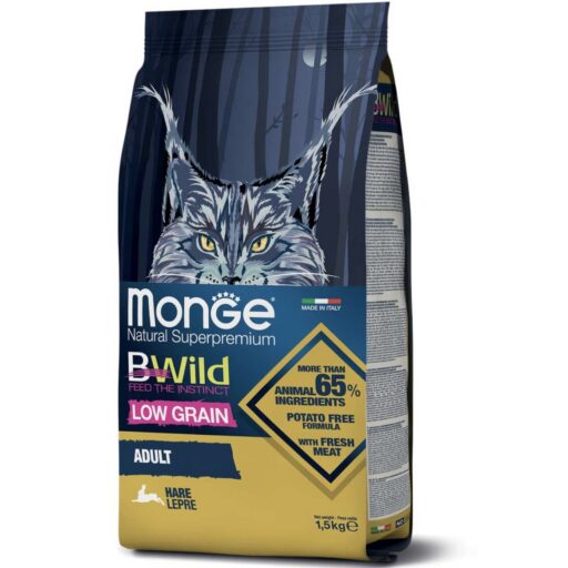 Monge BWild Cat Adult visavertis pašaras katėms su kiškio mėsa 1.5kg