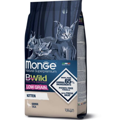 Monge BWild Kitten visavertis pašaras jauniems kačiukams su žąsiena 1,5kg
