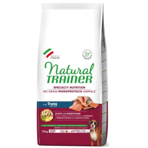 Natural Trainer ADULT DOG SENSITIVE NO GRAIN M/M TROUT upėtakis