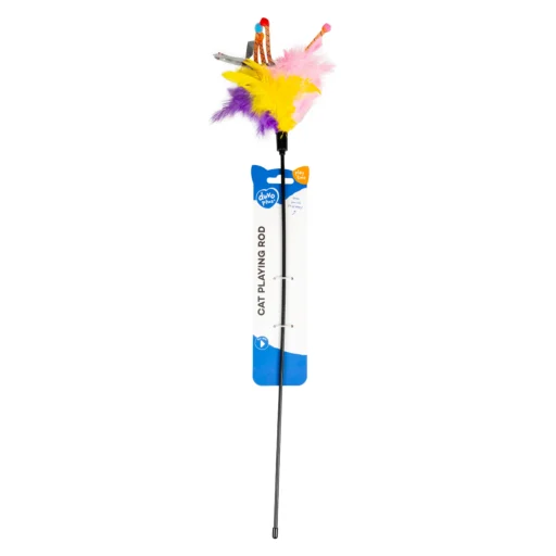 Žaislas katei kuokeliai ant koto su plunksnom 62cm