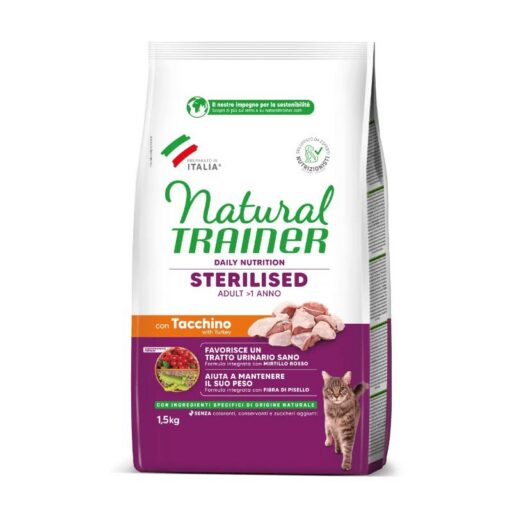 NATURAL TRAINER Cat Adult Sterilised Turkey su kalakutiena