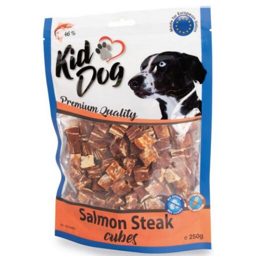 KIDDOG Cubes kubeliai lašiša su jaučio oda 250g