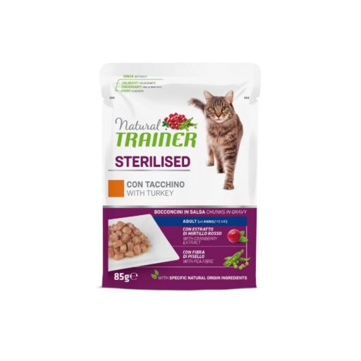 Natural Trainer Cat Sterilised Turkey konservai katėms su kalakakutiena 12x85g