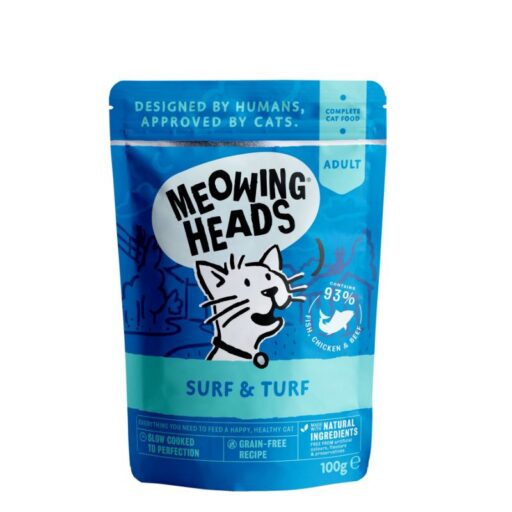 MEOWING HEADS Supurr Surf/Turf konservai katėms (žuvis/vištiena/jautiena) 10x100g