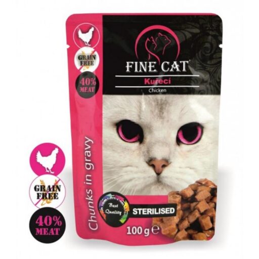 FINE CAT konservas sterilizuotoms katėms su vištiena 22x100g
