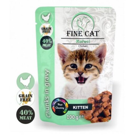 FINE CAT konservas kačiukams su vištiena 22x100g