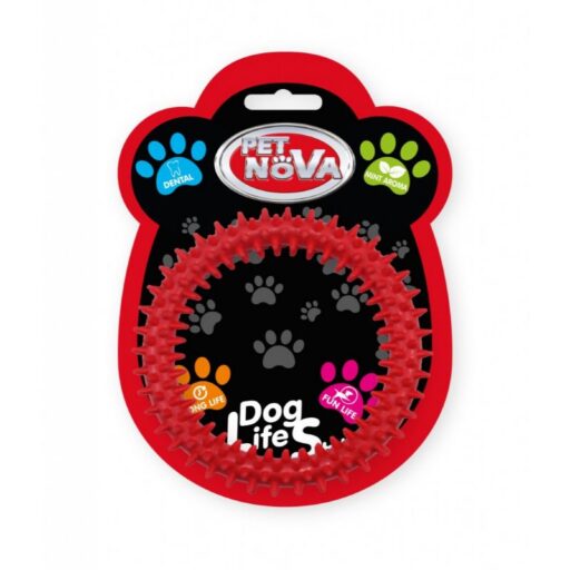 PET NOVA DENTAL raudonas spygliuotas žiedas 12.5cm