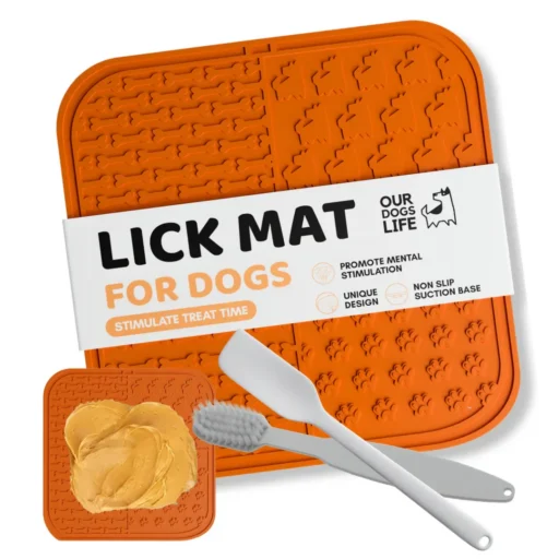 OURDOGSLIFE Lick Mat laižymo kilimėlis šunims su mentele ir šepetėliu
