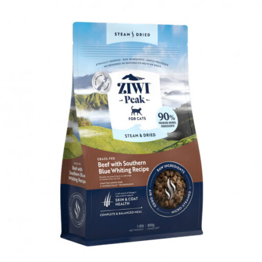 Ziwi Peak Steam&Dried Cat Beef with Southern Blue Whiting sausas pašaras katėms 800 g