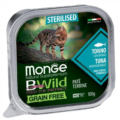 Monge BWild adult paštetas sterilizuotoms katėms su tunu ir daržovėmis 100g